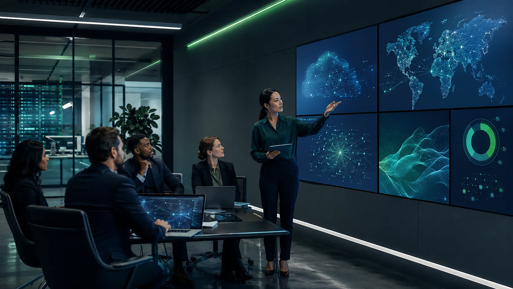 VUC team working with an AI assistant dashboard in an operations center