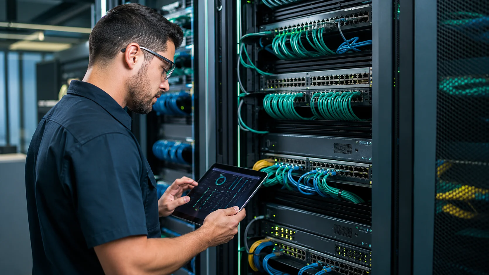 VUC engineer monitoring network infrastructure in a data center